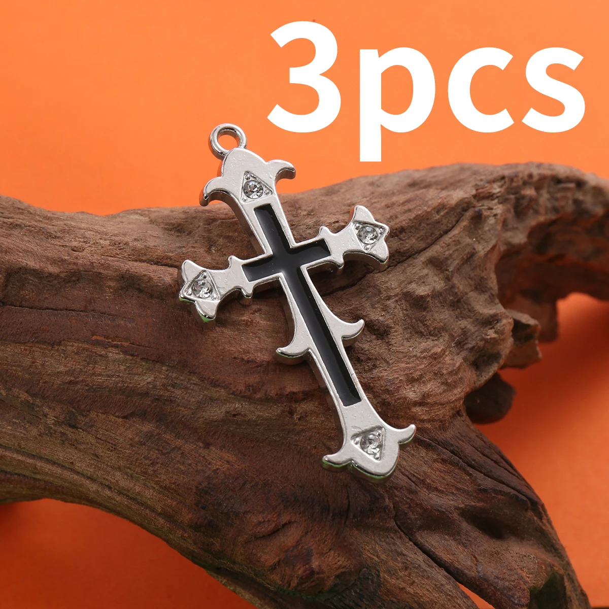 3-Piece Set of Diamond-Encrusted Black Cross DIY Handmade Pendants, Black Cross with Rhinestone Decoration Accessories, Suitable for DIY Bracelets, Necklaces, Earrings, Pendants, and Handmade Beaded Decoration Accessories