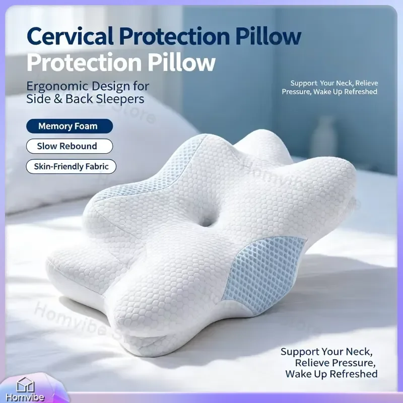 Butterfly Shaped Ergonomic Massage Pillow Slow Recovery Memory Foam Neck Support for Side Sleeping Comfortable Cushion