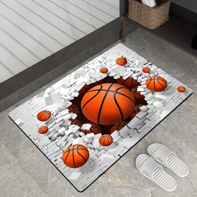 3D Basketball Breakthrough Area Rug  Waterproof Stain Resistant Polyester Mat for Home Office Hallway Living Room Indoor Outdoor