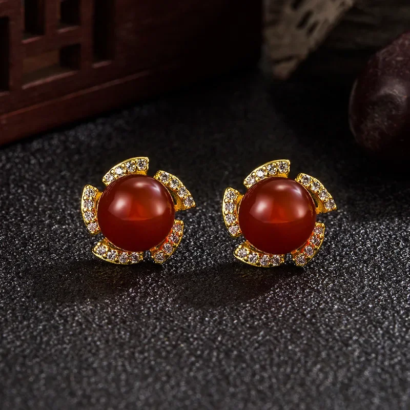 CN(Origin) 14K gold filled Red Ruby Earring for Women Green Aros Mujer Oreja Gemstone Emerald Bizuteria Garnet Stud Earrings