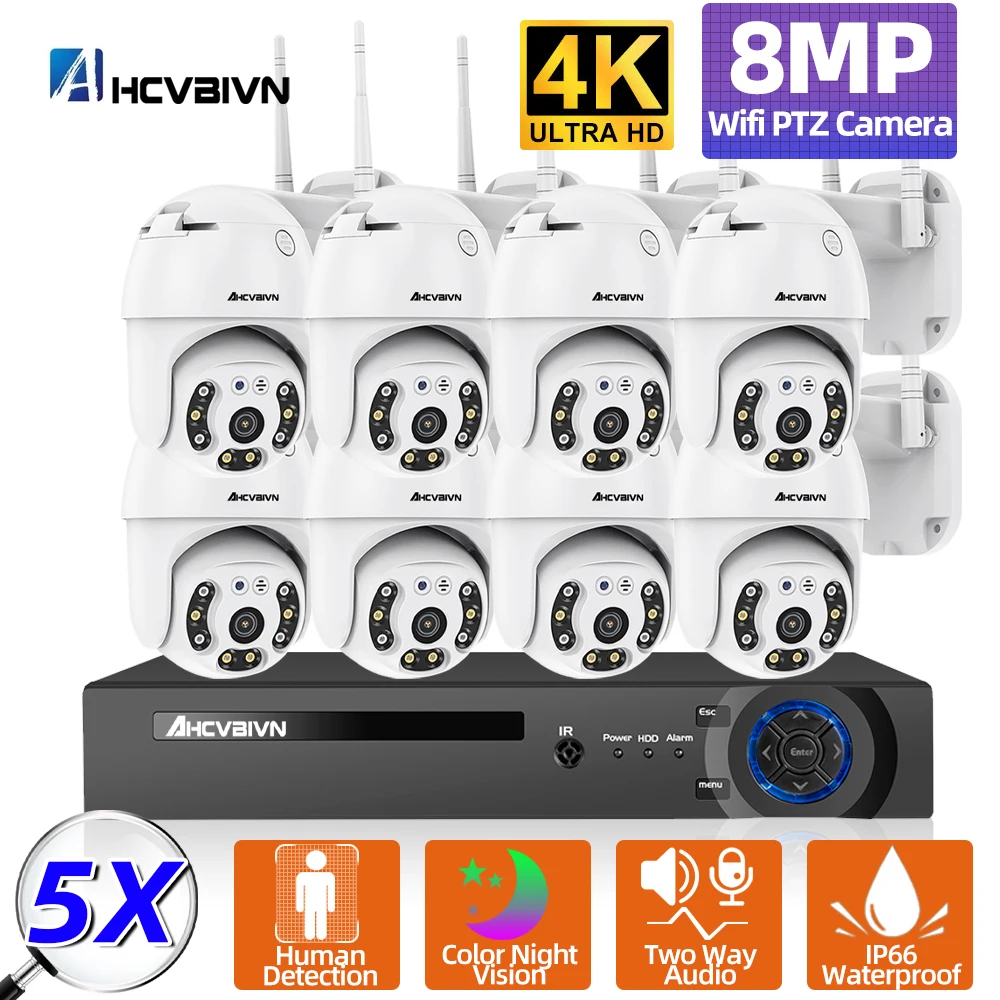 sistema de camera de seguranca externa audio bidirecional vigilancia por video cctv conjunto nvr visao noturna colorida wifi h265 8ch 8mp ip 01