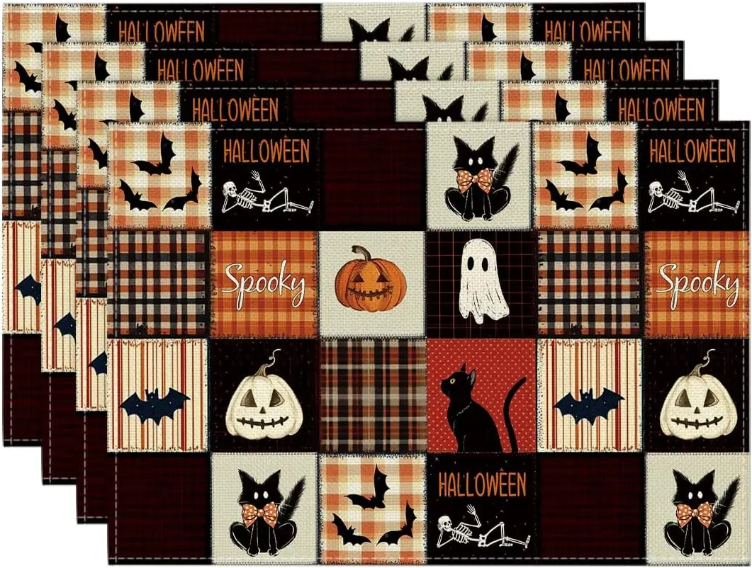 Ghost Spooky Halloween Placemats Set of 4-12 x 18 Inch