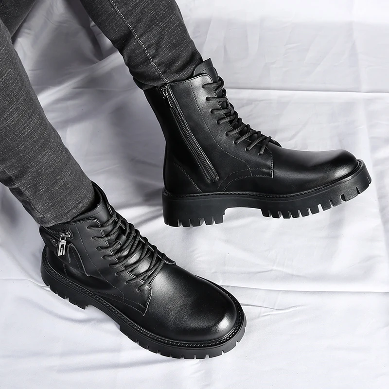 

Luxury Brand Genuine Leather Men Boots High-quality British Style Thick Soled Comfortable Boot Fashionable Big Toe Leather Boots