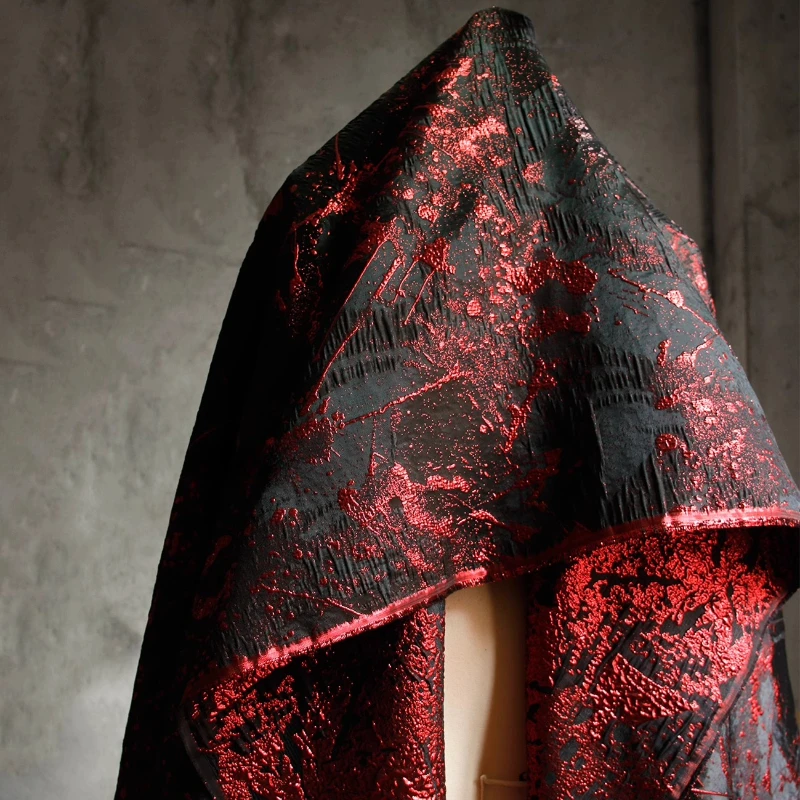 Flash Dark Red Textured Jacquard Fabric Stiff Skirt Pants DIY Bridal Couture Evening Gown Luxury Apparel Designer Material view 5
