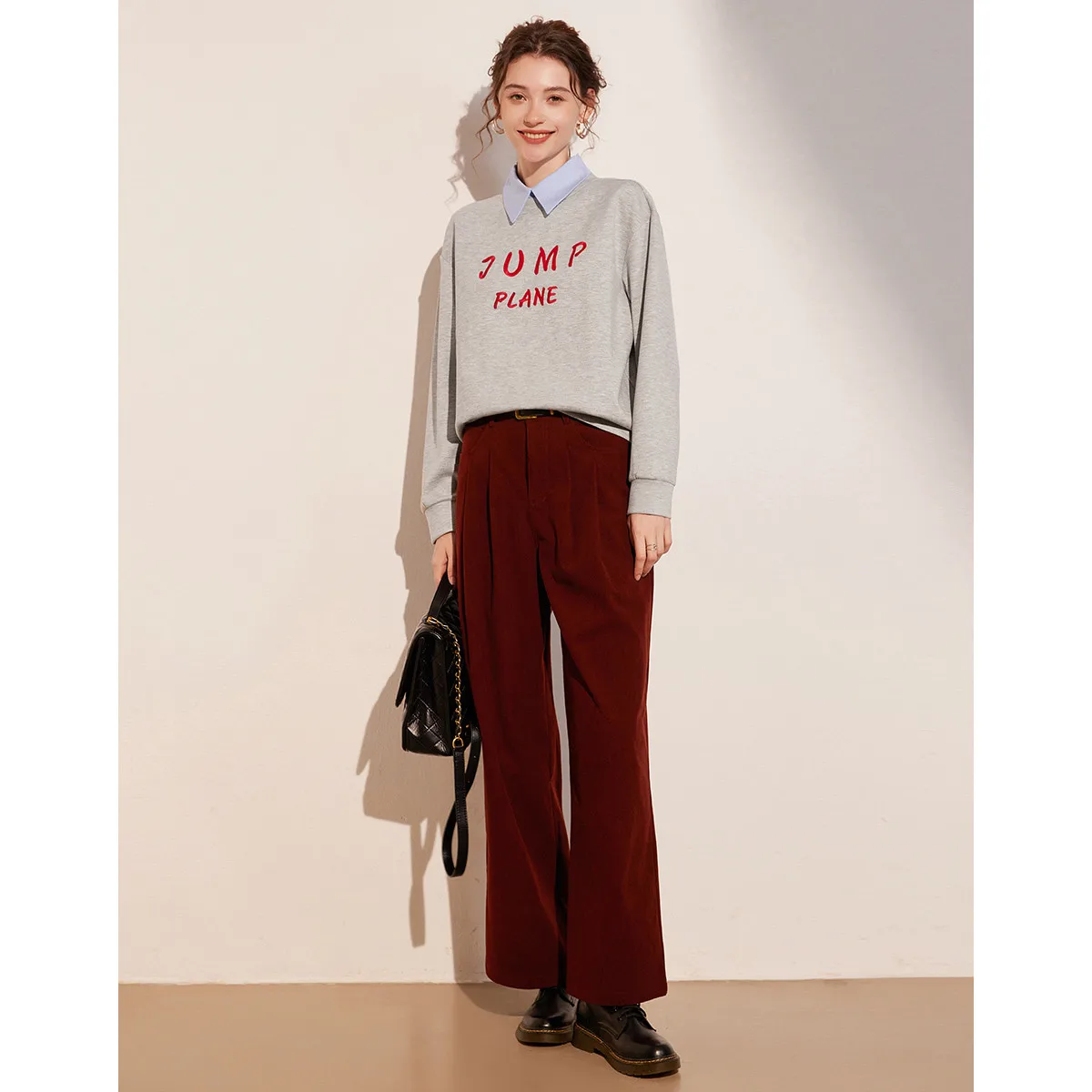 LOUIS YAO Letter Embroidered Fake Two Piece Sweatshirts 2025 Spring Autumn Women Top Falling Shoulder Long Sleeve Women's Hoodie