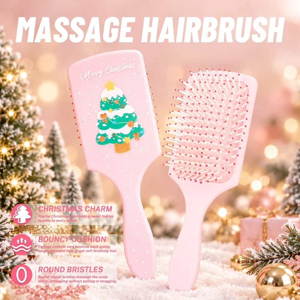 Christmas-Themed Air Cushion Hairbrush Cartoon Large Paddle Massage Brush Christmas Tree Pattern Christmas Gift Styling Tool