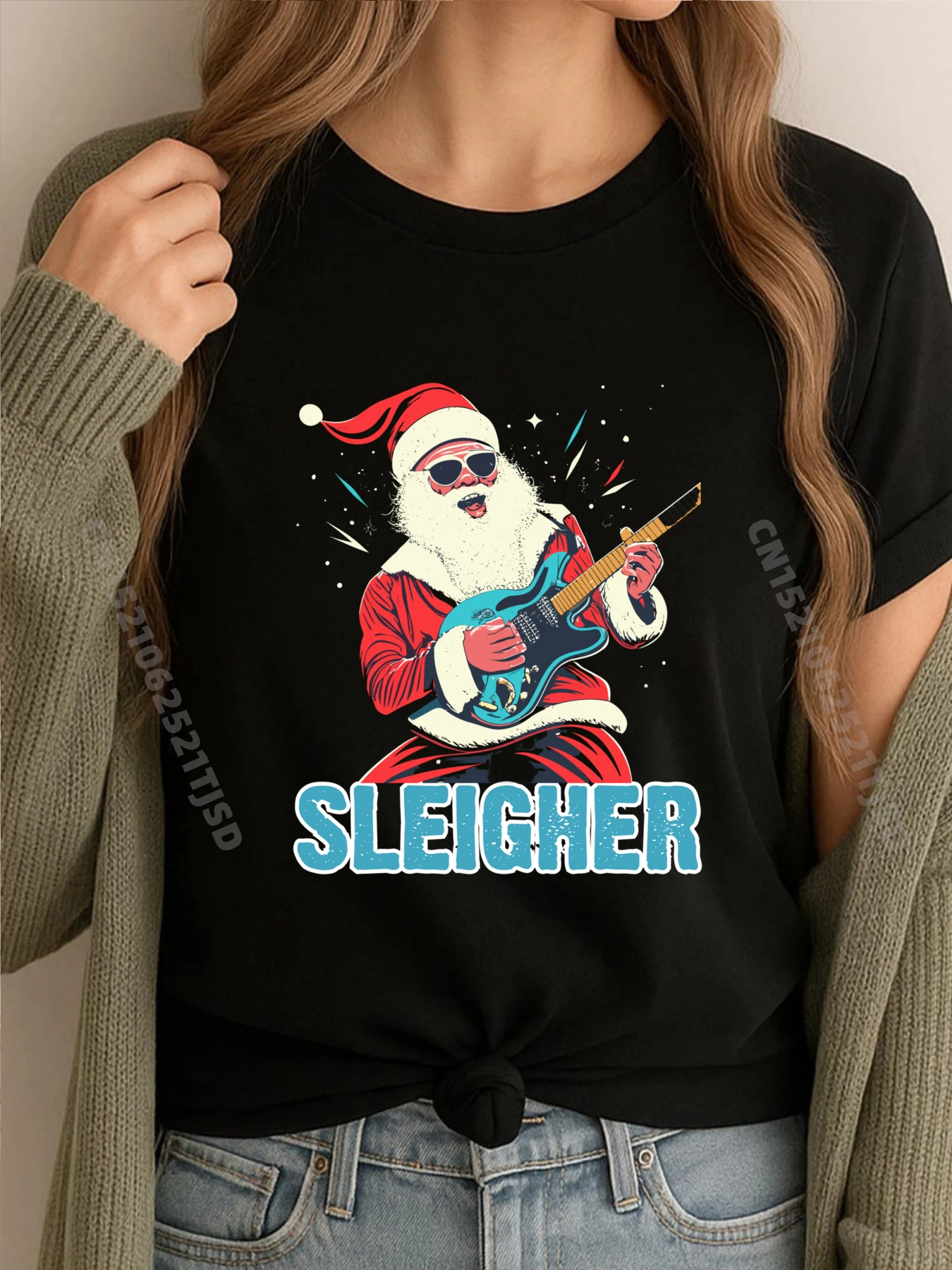 

Сынник Рождественский Санта играет на гитаре Спортивная футболка Женские футболки с аниме