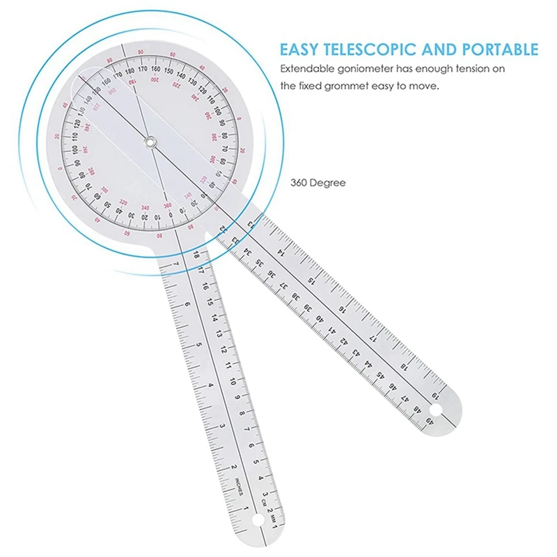 GTBL 6 Stuk Goniometer 6/8/12 Inch Ergotherapie Gradenboog Tool Meten Hoek Heerser 360 Graden Universele