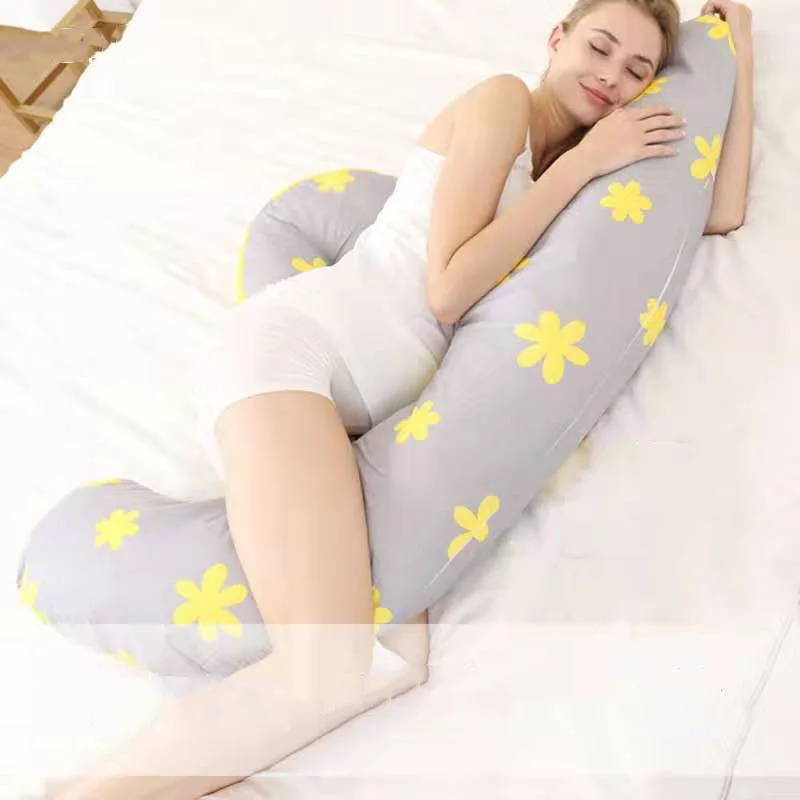 Almohada de embarazo suave en forma de J para mujeres embarazadas, cojín Lumbar multifuncional para dormir de lado, protección del vientre,