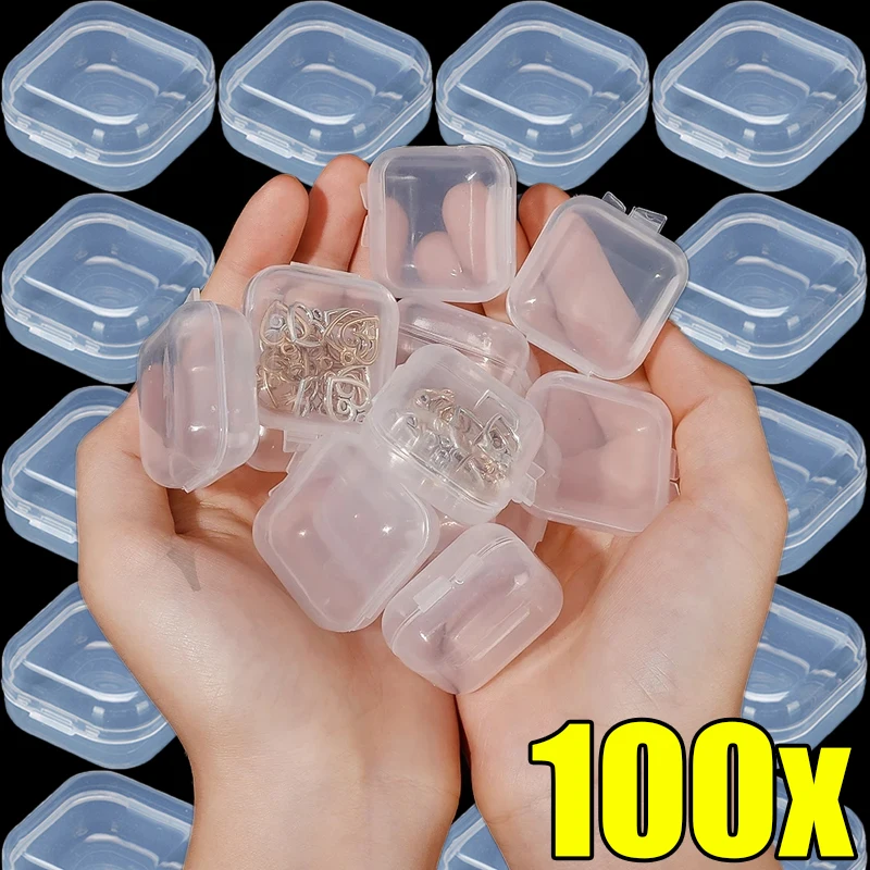 100/1PCS Mini Storage Box Transparent Plastic Storage Box Jewelry Container Portable Earring Ring Earplugs Packaging Storage Box