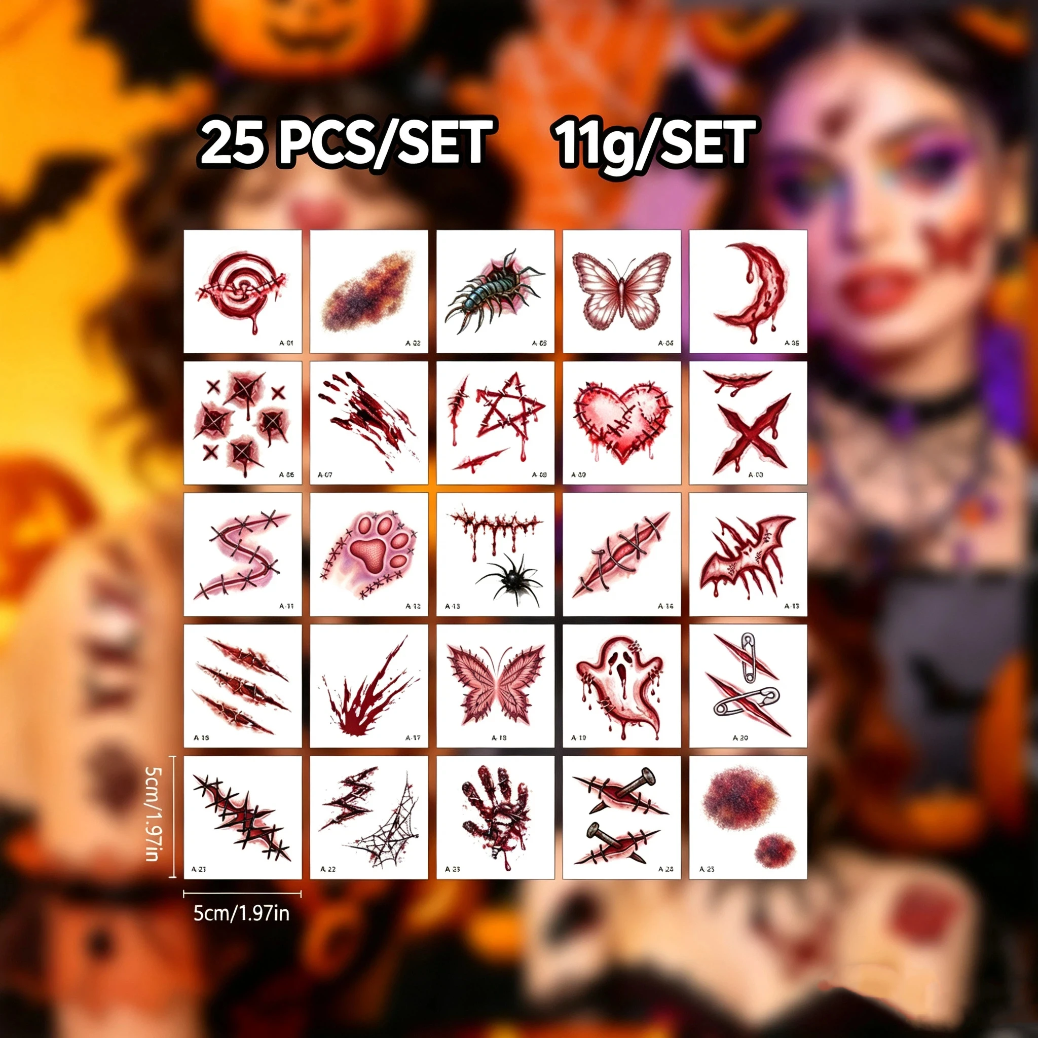Halloween party scar knife edge waterproof tattoo stickers, long-lasting facial and body makeup stickers, body art stickers