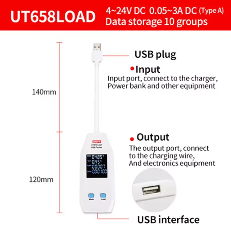UNI-T UT658 Serie Type A/C USB-tester UT658B Digitale Voltmeter Ampèremeter Snellaadkabel Oplader Tester