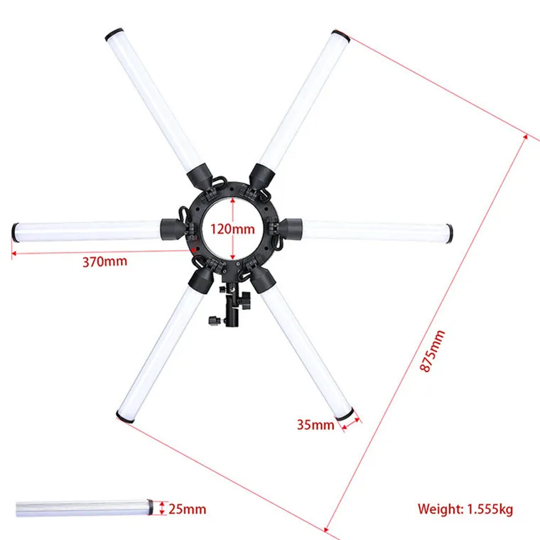 RD New arrival 6 tube super Eyes Star led video studio photography fill light with tripod TL-1200S