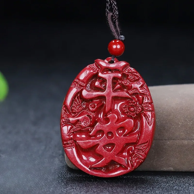 Natural Cinnabar Magpie Annunciation Pendant Men's and Women's Safety Brand Necklace High-end Pendant