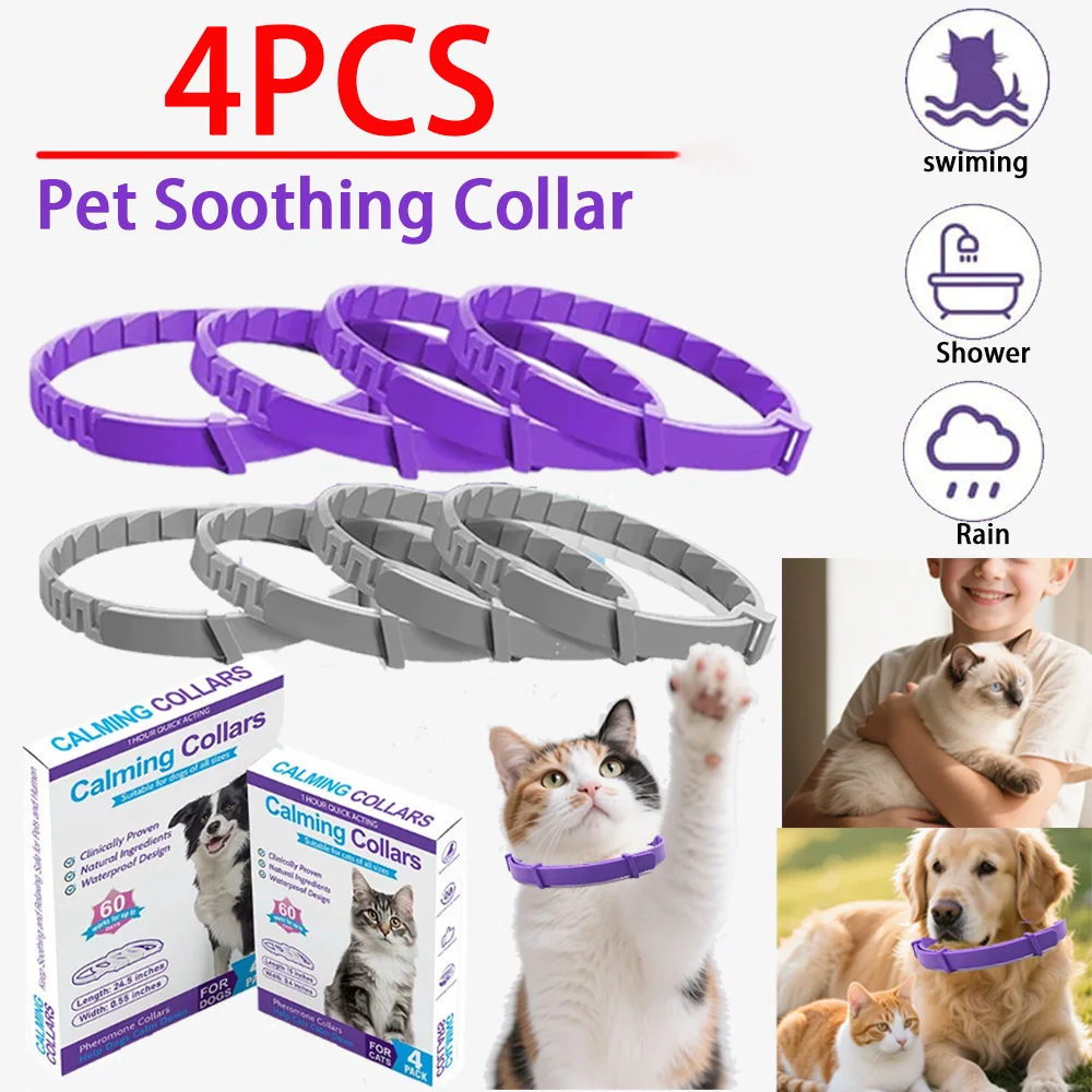 

4PCS Cat Dog Calming Collar sedative pheromone collar can relieve anxiety provide comfort. Suitable for small dogs, cats, large
