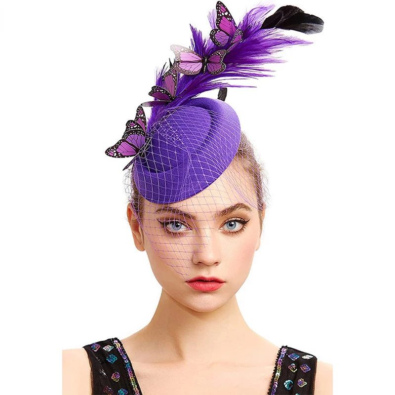 Bride Fascinator Hats For Weddings Accessories Women Elegant Butterfly Headwear Ladies Feather Church Fedora Cap Hair Pin