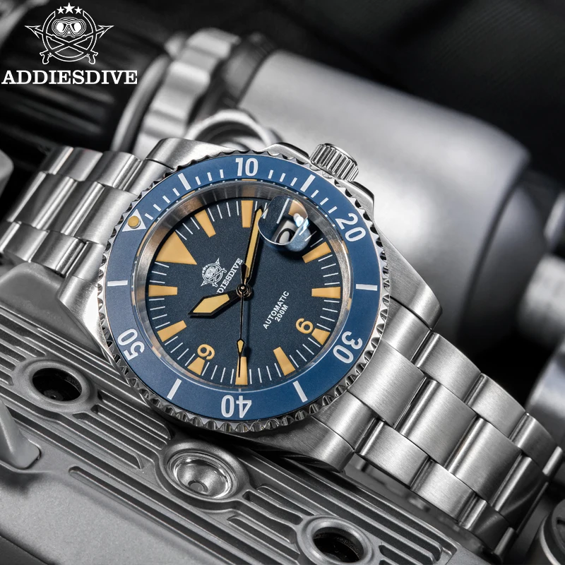 Addiesdive Ad2064 Heren Duikhorloge Luxe Automatisch Mechanisch Polshorloge Saffier Kristal 200M Rvs Lichtgevende Horloges