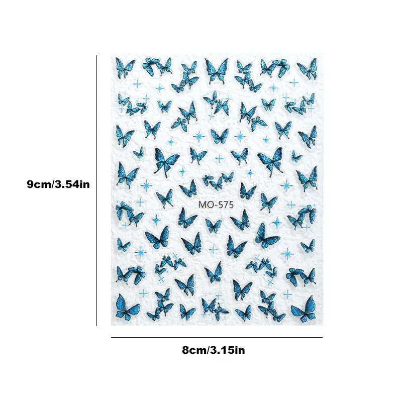 5D Luxury Glitter Blu Viola Farfalla Adesivi per nail art Adesivo autoadesivo vintage Decorazione per unghie Decalcomanie per manicure