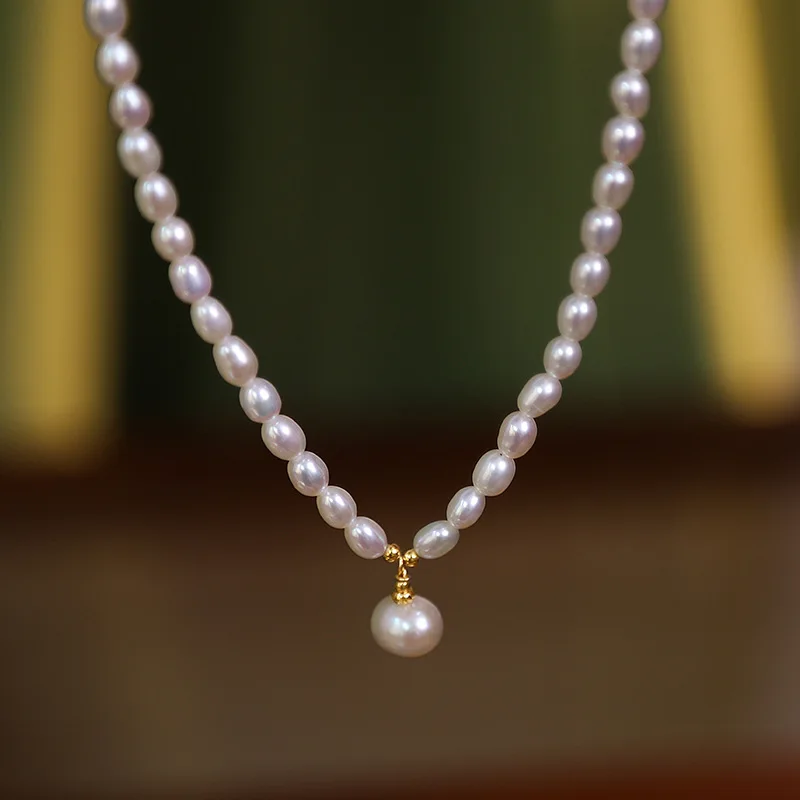 Minar High Quality Rice Natural Freshwater Pearl Beaded Necklace for Women 14K Real Gold Plated Copper Strand Chokers Wholesale
