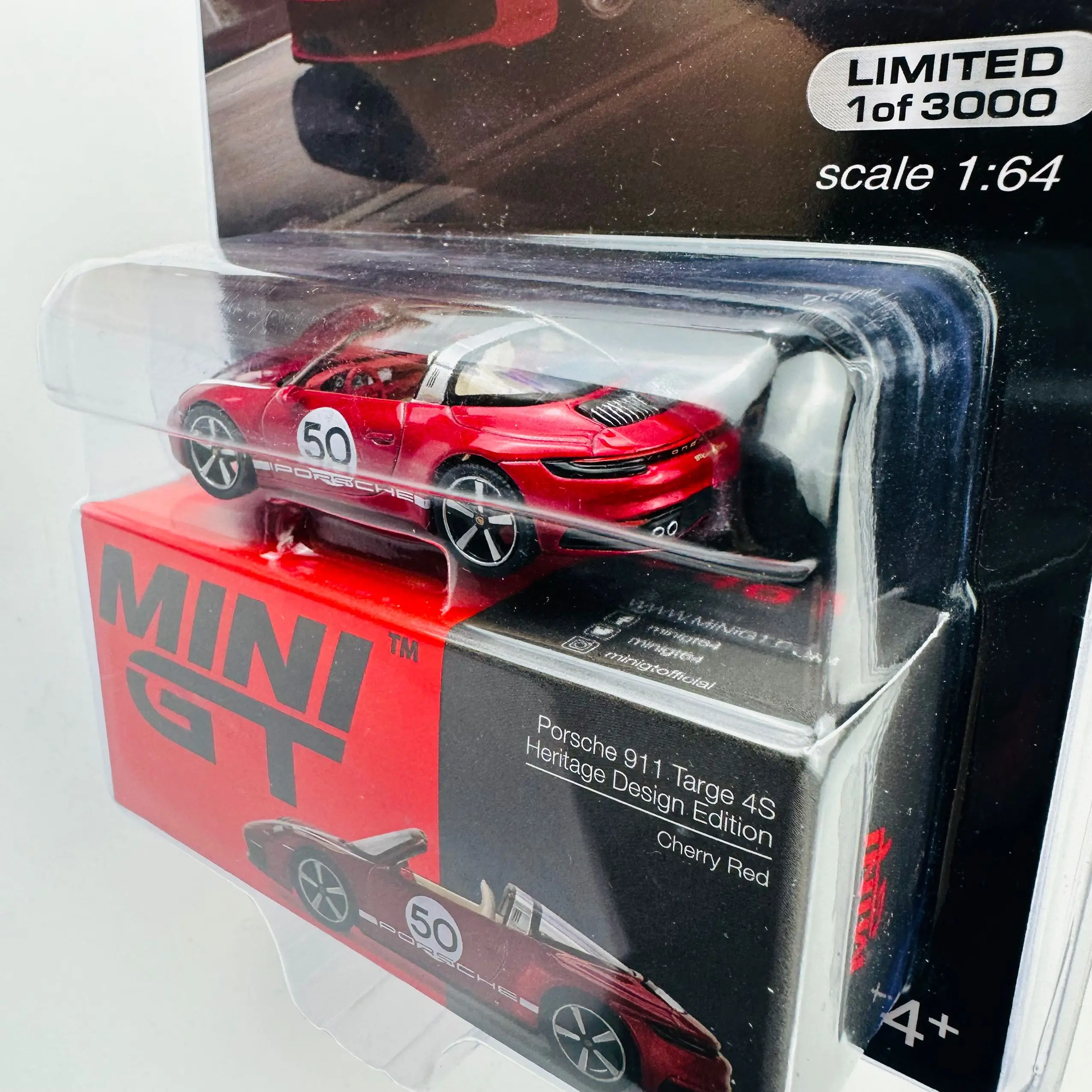 TSM-Die-Cast Alloy Car Model Collection, Mini Gt, 1/64 Minigt, 461 911 Targe 4S Heritage Design, vermelho cereja, vermelho cereja