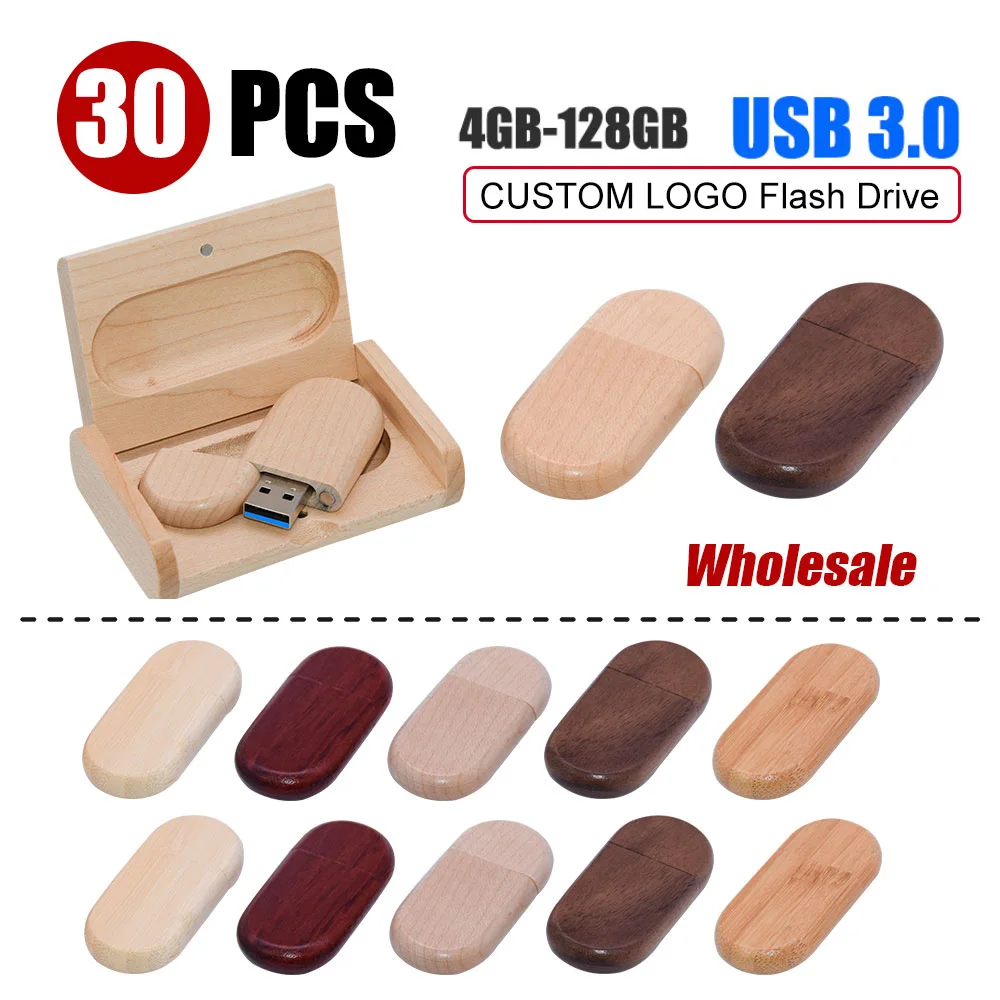 30pcs/Lot Free logo High speed USB Flash Drive 3.0 Wooden Bamboo Pendrive 8GB 16GB 32GB 64GB 128GB Pen drive Memory Stick  Gifts