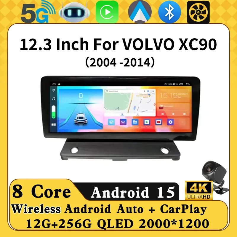 12.3 Inch Android 16 For VOLVO XC90 2004-2014 Car Radio Multimedia Video Player GPS Navigation 5G WIFI CarPlay Auto 360 Camera