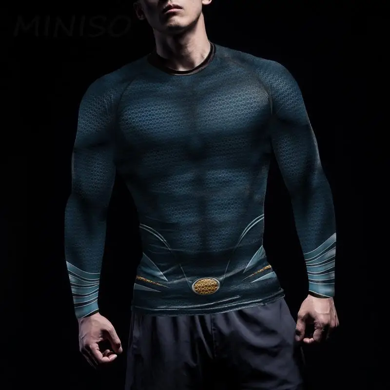 MINISO Superhero Men Cosplay T-Shirt US Comics Halloween Costume Gym Fitness Tees Compression Shirt Quick Drying Novelty Tops