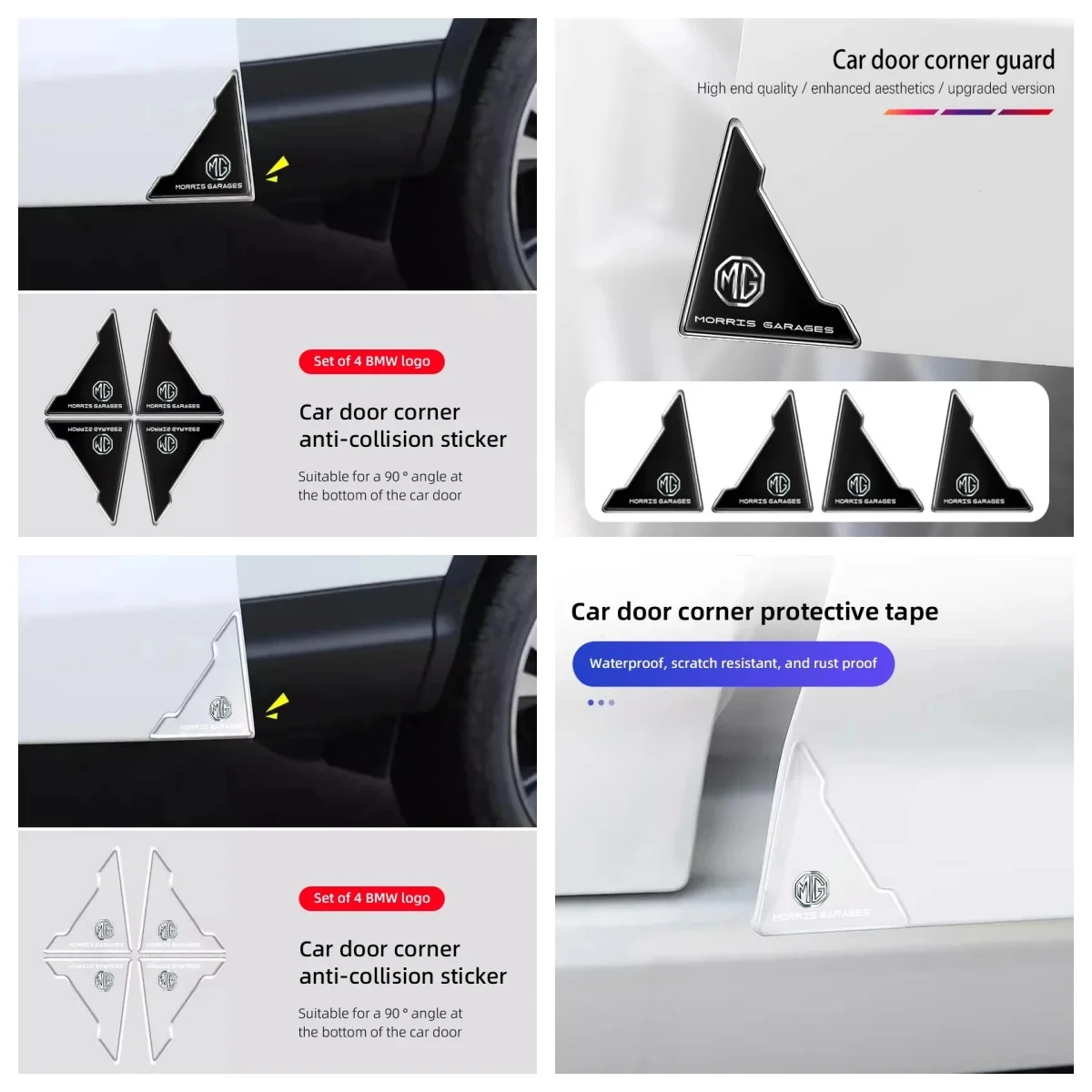 4Pcs MG Car Door Corner Anti Collision Guard Protector Stickers Fit MG ZS EV HS EHS PHEV MG3 MG4 MG5 MG6 MG7 GT ZR RX5 RX8 ONE C