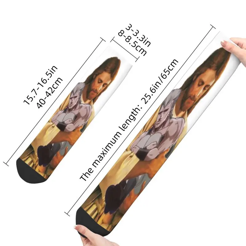 Novelty Men\'s Polnareff And His Stand Dress Socks Unisex Comfortable Warm 3D Printed Jojos Bizarre Adventure Jesus Crew Socks