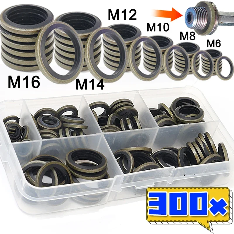 

300/200/100x Car Oil Pan Drain Gasket Drainage Bolt Pad Rubber Oil Drain Plug Gasket M6-M16 Replaceable Washer Seal O-Ring Set