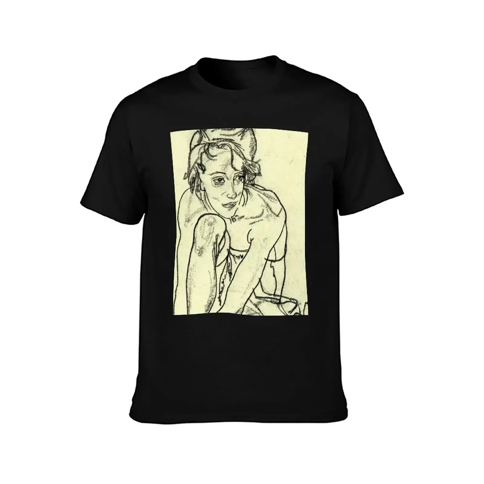 EGON SCHIELE - Squatting Woman T-Shirt Gym Exercise Short Sleeve T-Shirt