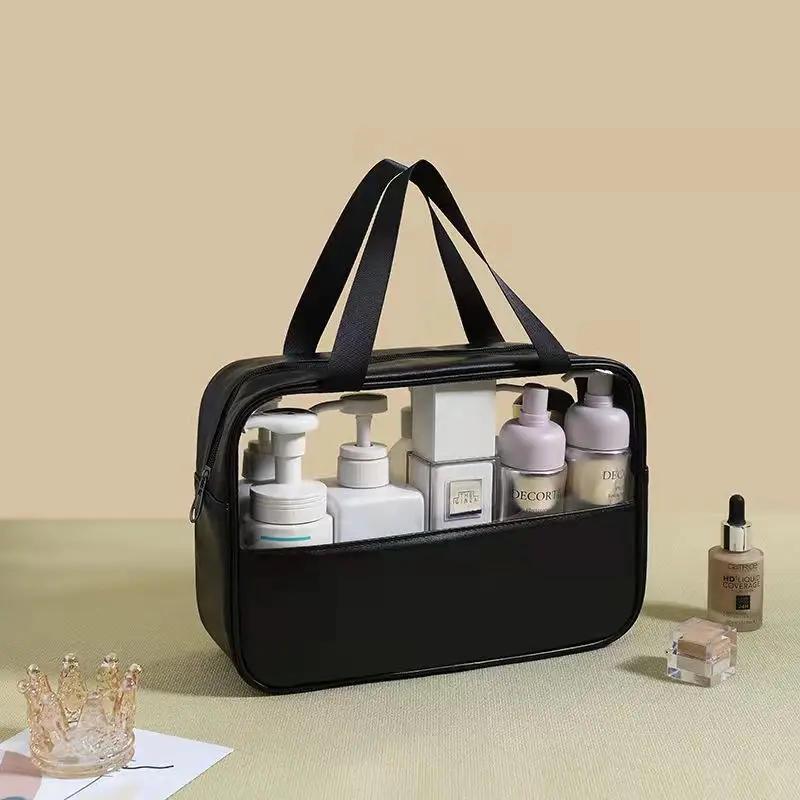 Gepersonaliseerde Heldere Pvc En Pu Lederen Grote Reis Cosmetische Toilettas Waterdichte Make-Up Draagtas Organizer Tas