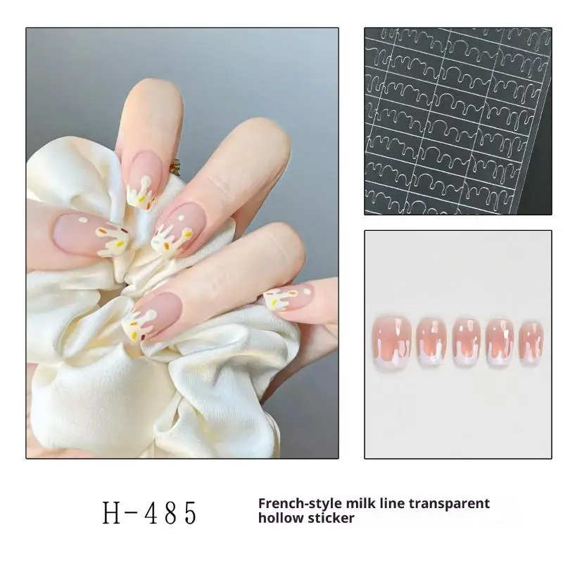 

[WHB]Hollow Fashion French Stripe Nail Stickers Full-size Transparent Template Stamp Auxiliary Tools Self-Adhesive Nail