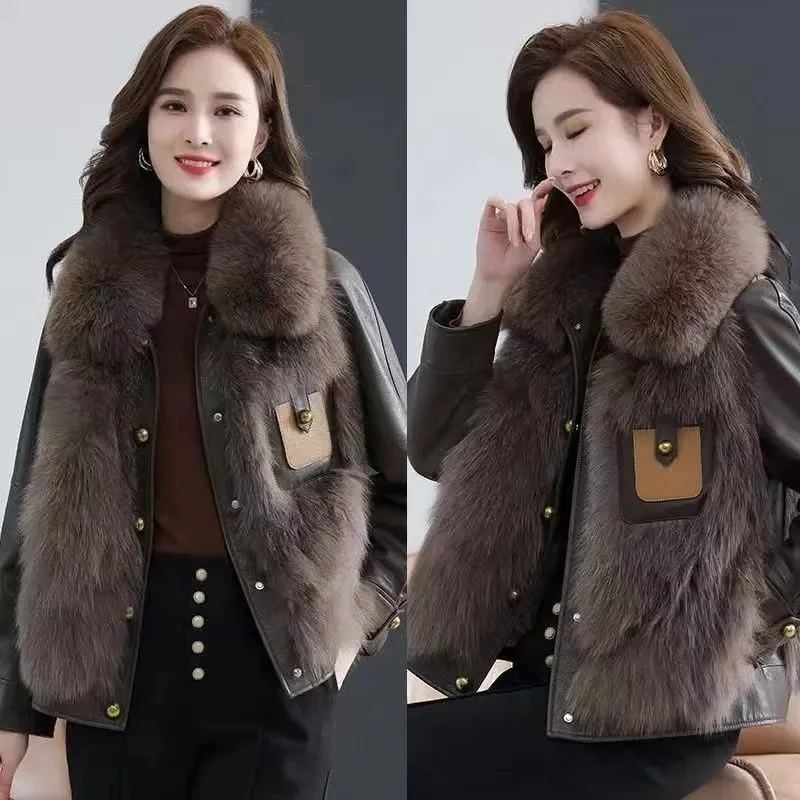 Winter Femme High End Faux Leather Jacket Korean Women Fashion Loose PU Leather Outwear 2025 Ladies Large Size 4XL Leather Coat