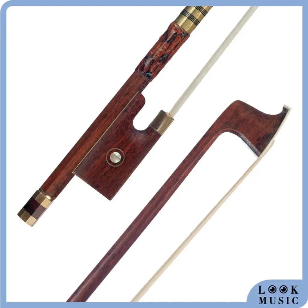 LOOK 4/4 Size Fiddle Bow Pernambuco Violin Arch Stick Snakewood Frog Gold Wire Winding Orchestra Violinist Accessories Player