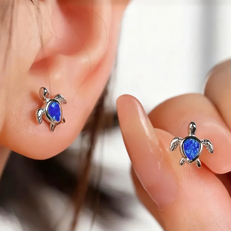 CAOSHI Blue Color Niche Stud Delicacy Earrings Silver Color Sea Animal Earrings Ocean Theme Daily Jewelry Gift for Women Girls