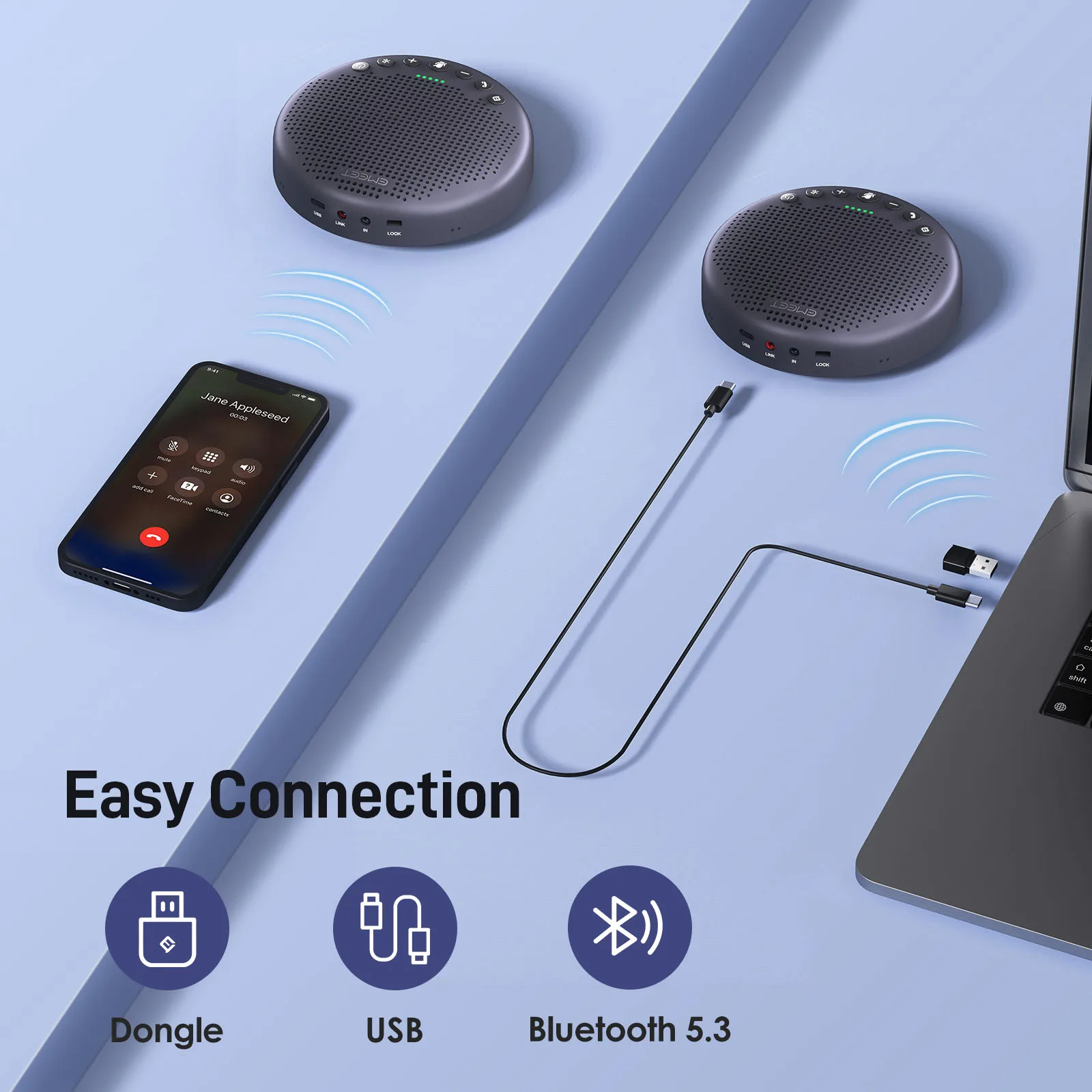 Kabelloses Konferenzlautsprechersystem EMEET Luna Plus USB-Sprechanlage mit 8 Mikrofonen 360° ° Sprachaufnahme für das Home Office – Detail 7