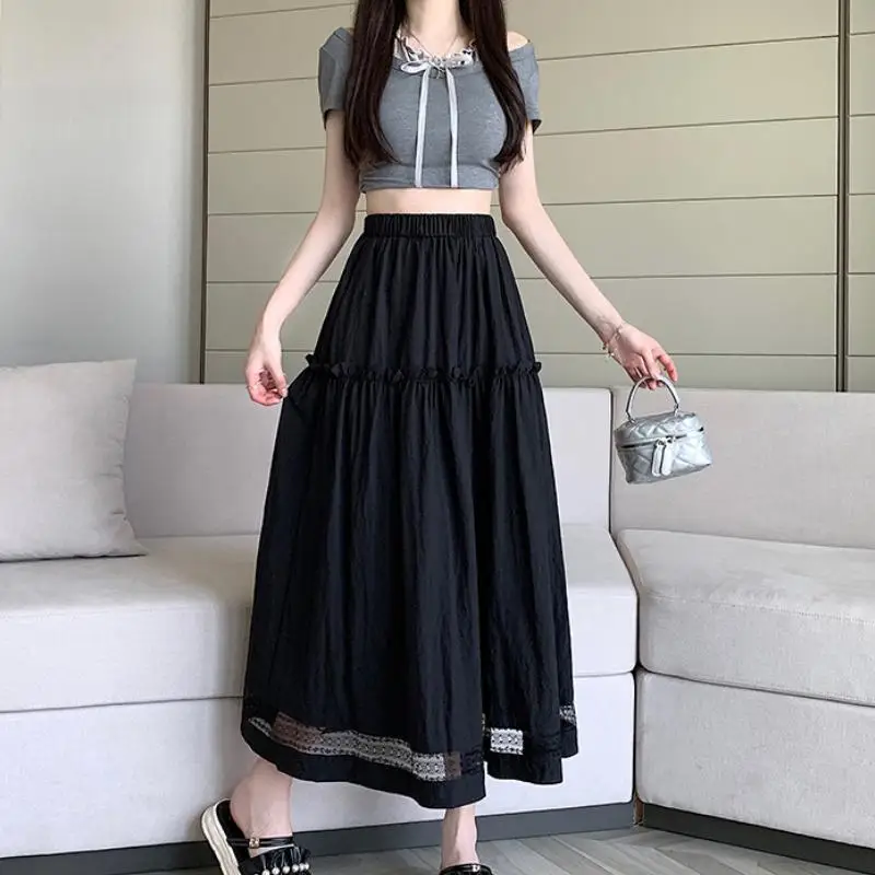 Fashionable and Sweet Fairy Skirt Women's Lace Bow Autumn/winter New Loose Casual Skirt Japanese Ruffle High Waist Skirt Cute