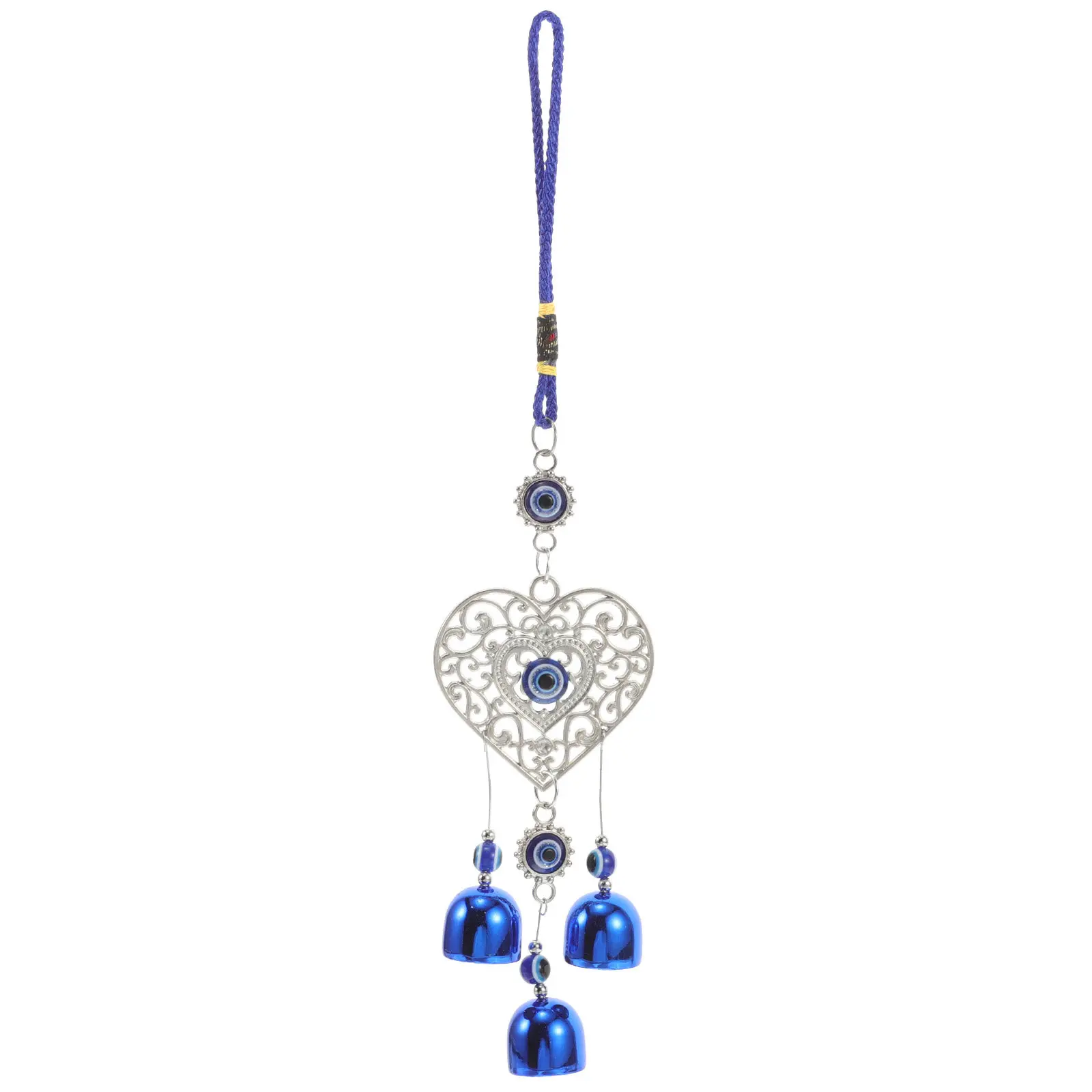Heart-Shaped Blue Evil Eye Ceiling Fan Hanging Decor Turkish Style Handcrafted Wind Chime Bell for Room Wall Indoor Decoration