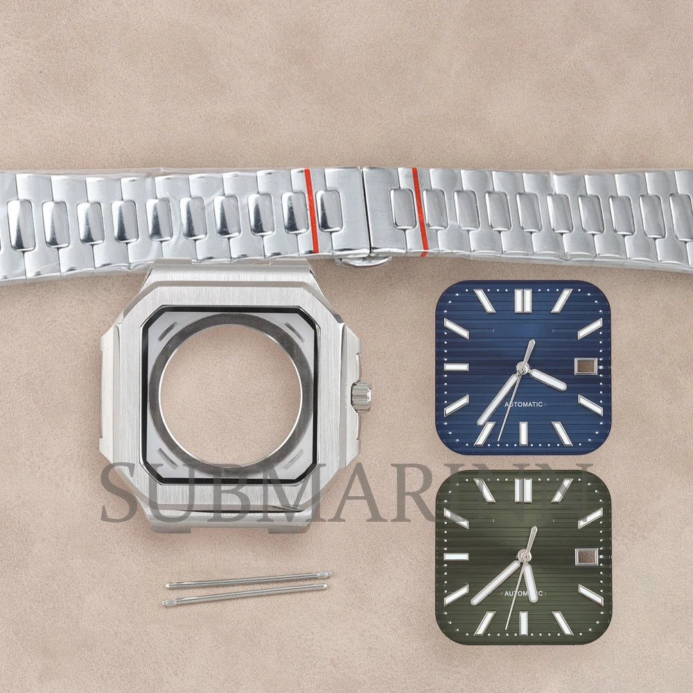 

For PP Square Cubitus Mod 38mm NH35 Stainless Steel Watch Case Bracelet Sapphire Glass Fit Seiko NH35 NH36 Automatic Movement