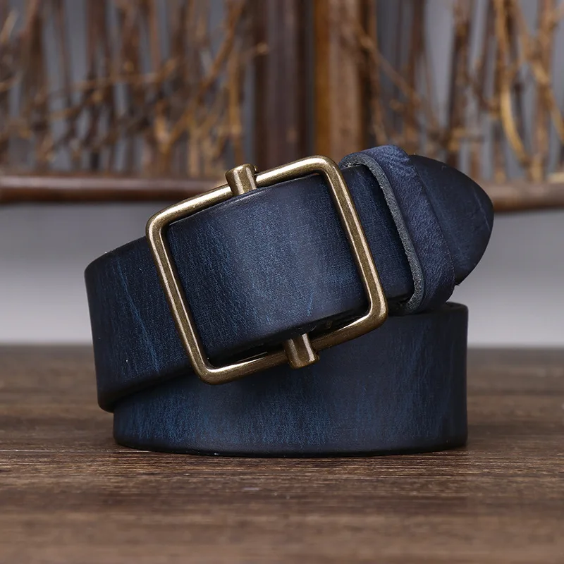 New Men's Non-Perforated Leather Belt, Smooth Buckle, Top Layer of Cowhide, Retro Simple and Versatile Denim Belt