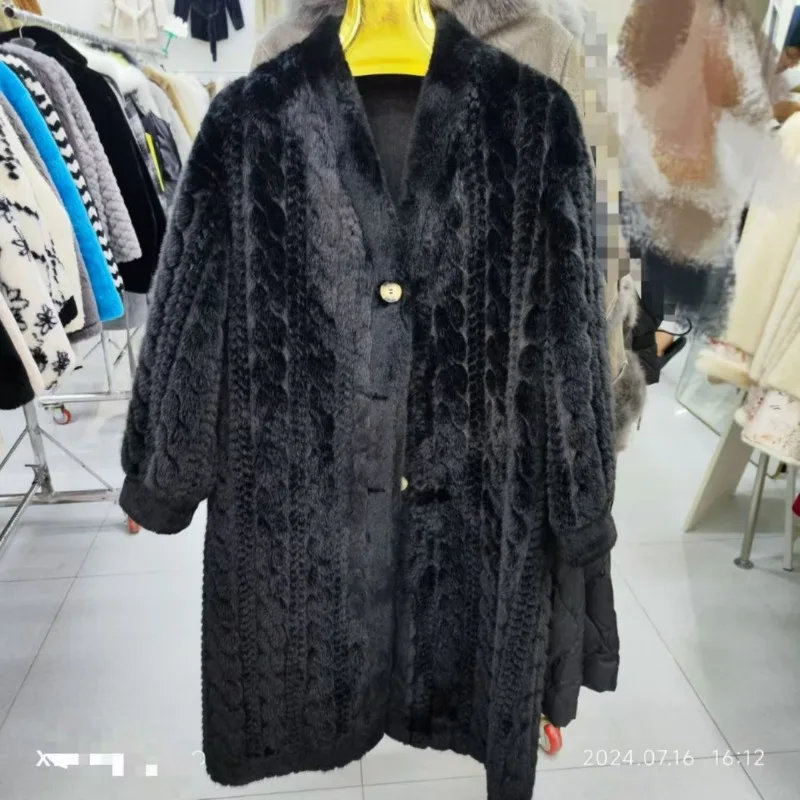 Autumn Winter Jacket Thickened Women's Lengthened Eco-friendly Fur Imitation Mink Twist Cardigan Coat Fur One-piece Plush Coat