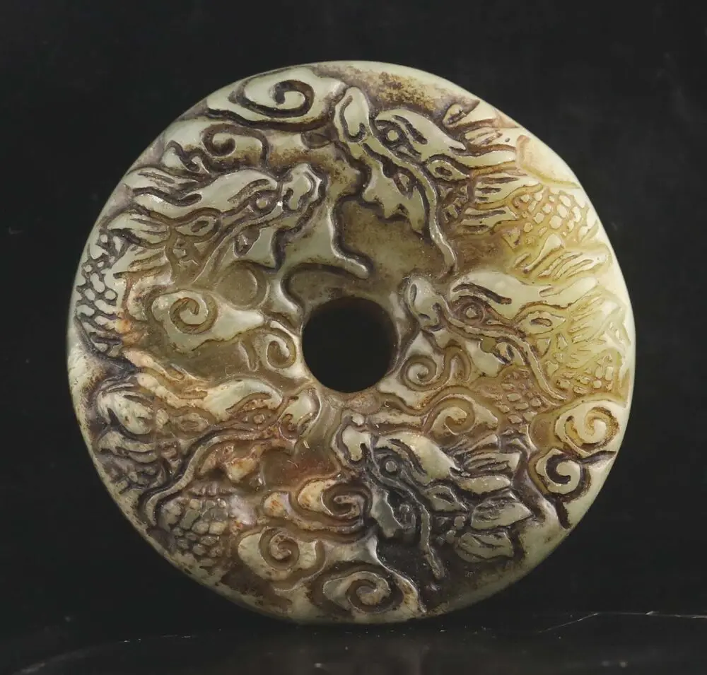 Old natural jade hand-carved statue of five dragon Statue
