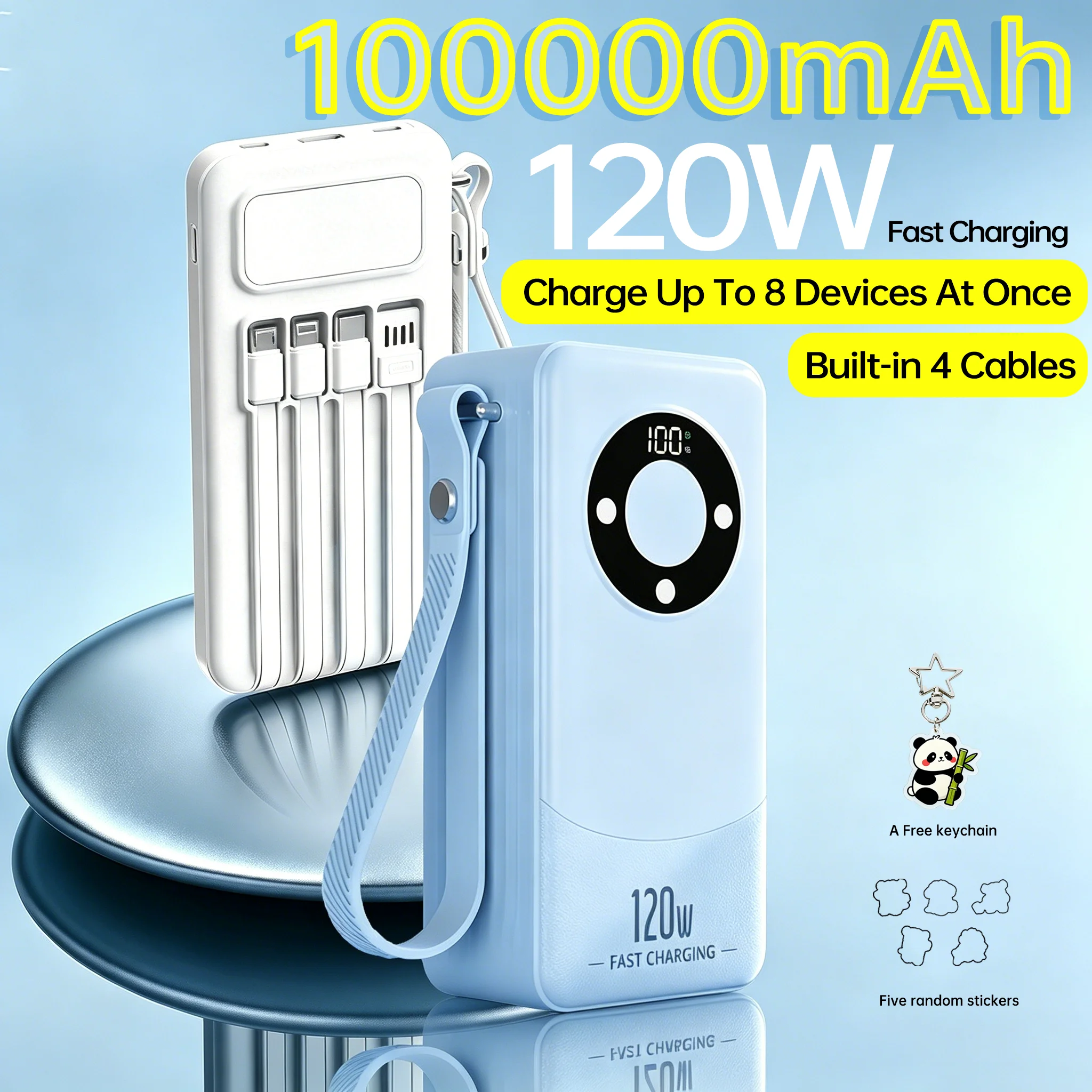 

Oloey 2026 100000mAh Power Bank, 120W Super Fast Charging, Large Capacity, Built-in 4 Cables, Portable External Battery Charger