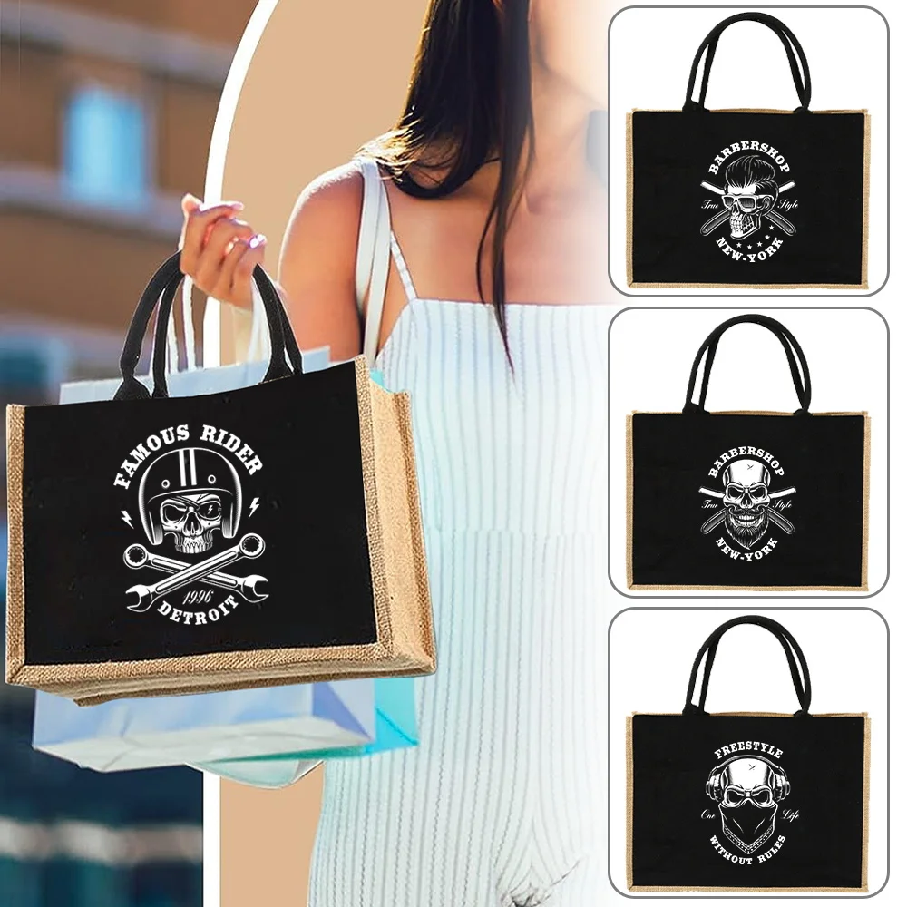 

Jute Bag Handbag Linen Shoulder Bag Sacks Jute Imitation Sacks Linen Bags Women Shopping Bags Tote Laminated Bag Skull Head Flag