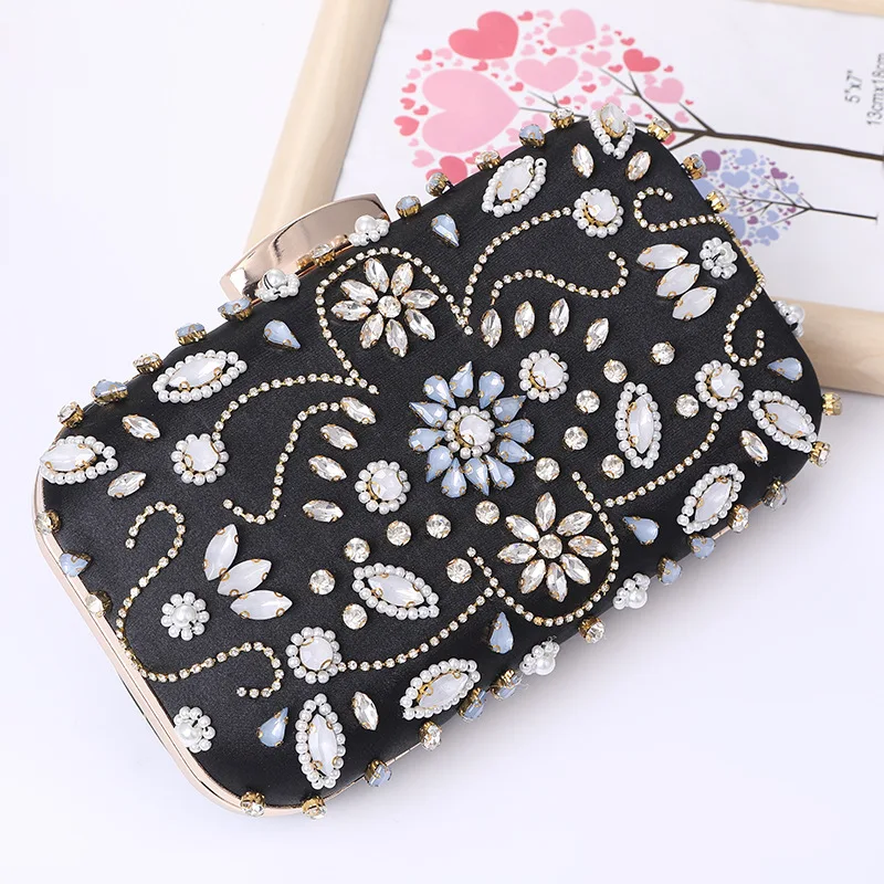 Luxury Rhinestone Women Shoulder Clutch Bag Evening bags with Diamond Pearls Beads Messenger Handbag Phone Bag for Party