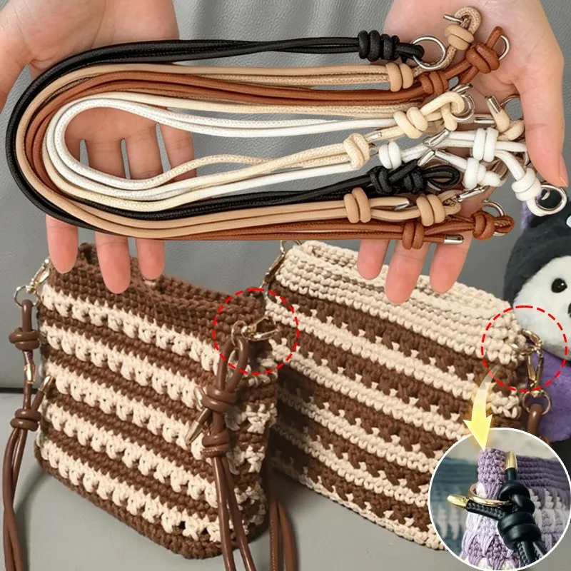Women's Elegant 6mm Thick Round PU Single Bag Shoulder Strap Adjustable Crossbody Bag Replacement Long Strap DIY Handmade Tools