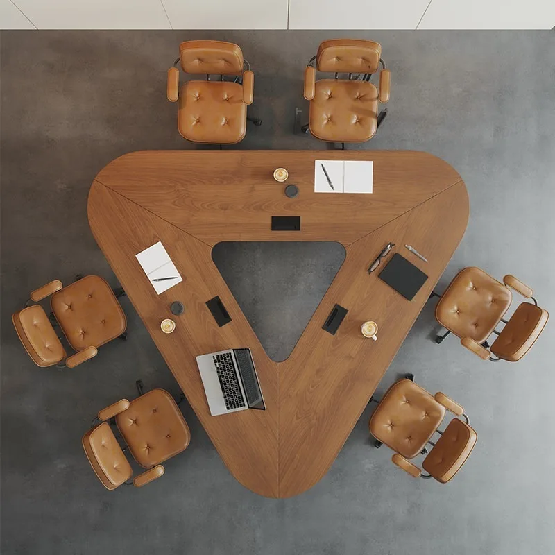 Triangular solid wood acrylic multi-functional small 4-person conference table, light luxury high-end negotiation table,