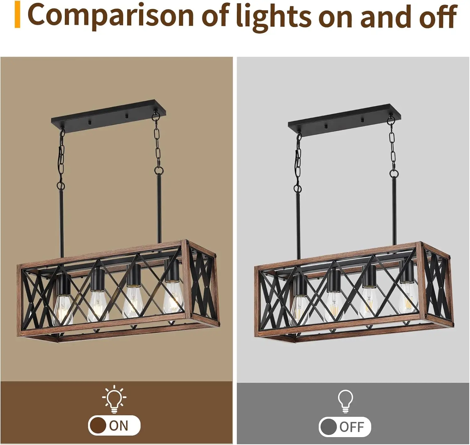 Seeblen-accesorios de iluminación de granja, 4 luces para comedor sobre la mesa con acabado de grano de madera, 39 pulgadas de altura