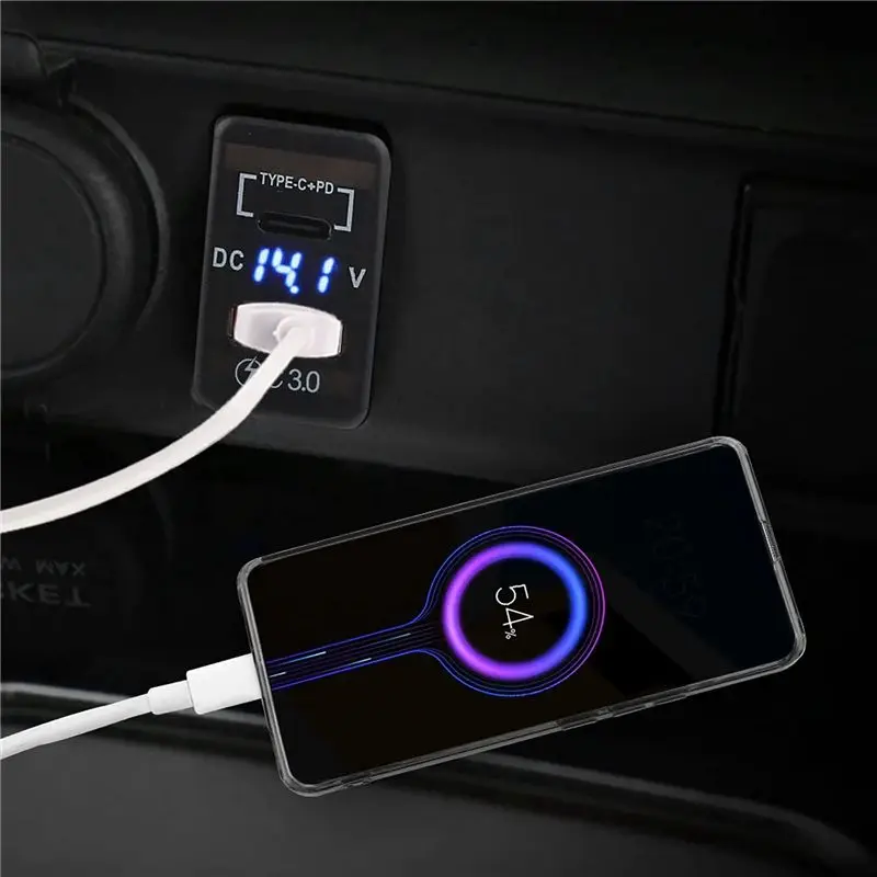 ELECT-2X 12V-24V USB Outlet Dual Quick Charge 3.0 & PD USB C Port Socket Power Adapter For Car Boat Marine Truck-A